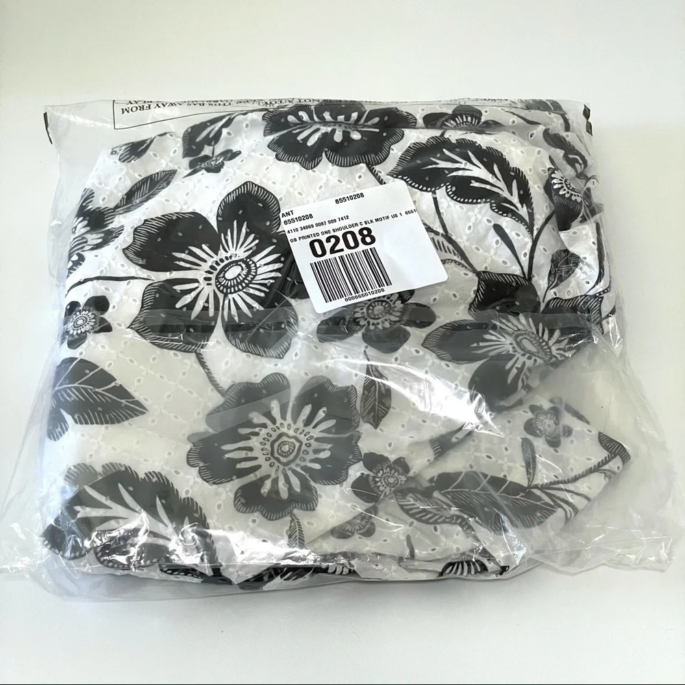 NWT Anthropologie Maeve One Shoulder Black White Floral Eyelet Bow Back Blouse